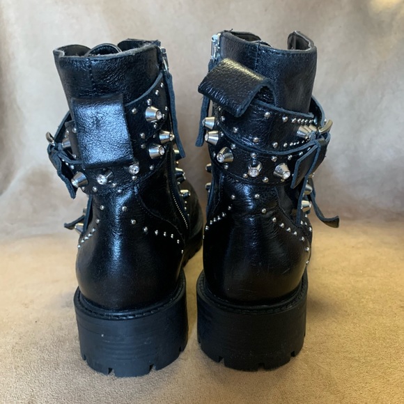 Zara Basics Leather Combat Boots w/ Metal Studs - Picture 3 of 6